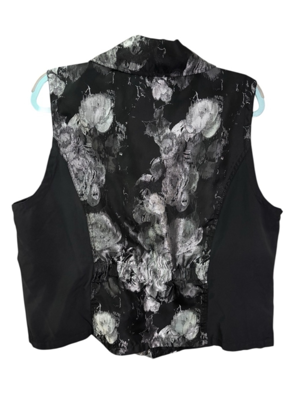 CJ Banks Black & Silver Abstract Spring Floral Zip-Front Moto Vest | Size 1X - Picture 2 of 13